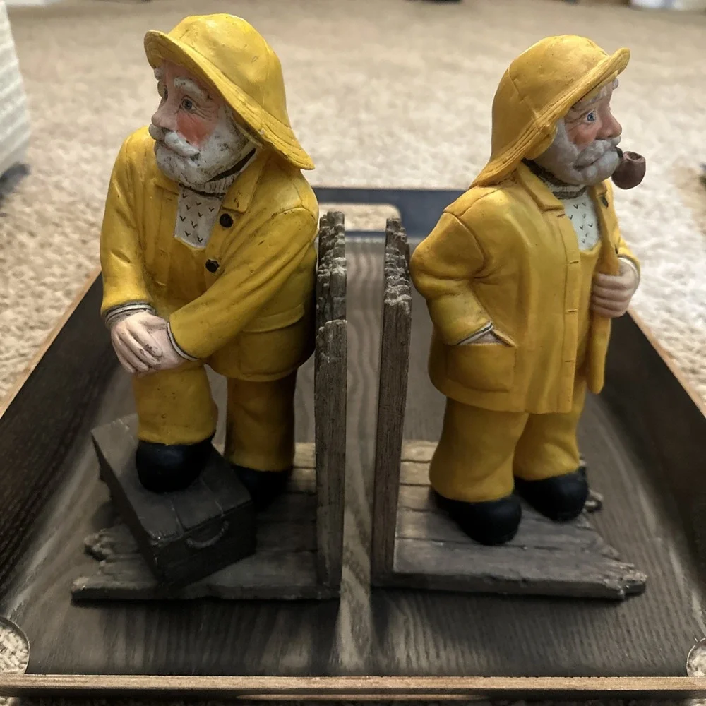 Vintage Candy Design Norway Fisherman Coat Figurine Bookends Set Of 2